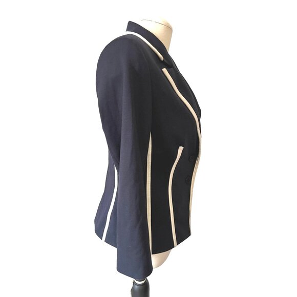 New York & Company Stretch Vintage Navy Blue Piped Collared Blazer Sz Medium Wom - Picture 6 of 7